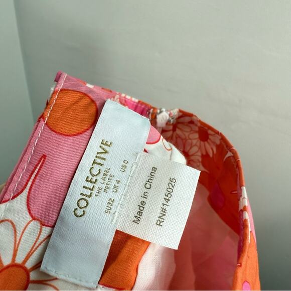 Collective The Label Pink Orange Floral Puff Sleeve Top Mini Skirt Set 0 Petite - Picture 9 of 13